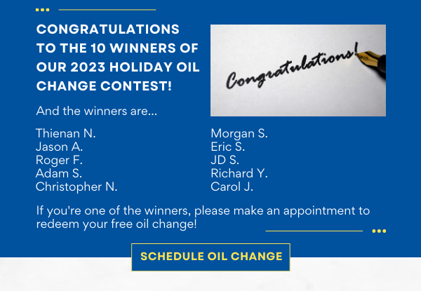 2023 Holiday Oil Change Contest Winners List