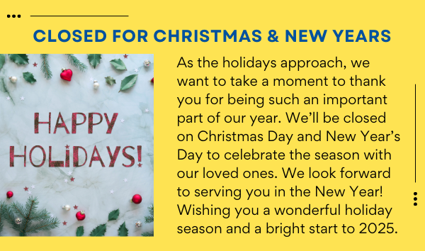 Closed for Christmas and New Years