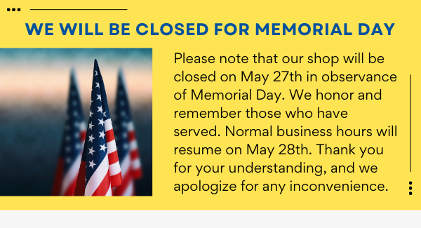 Closed for Memorial Day